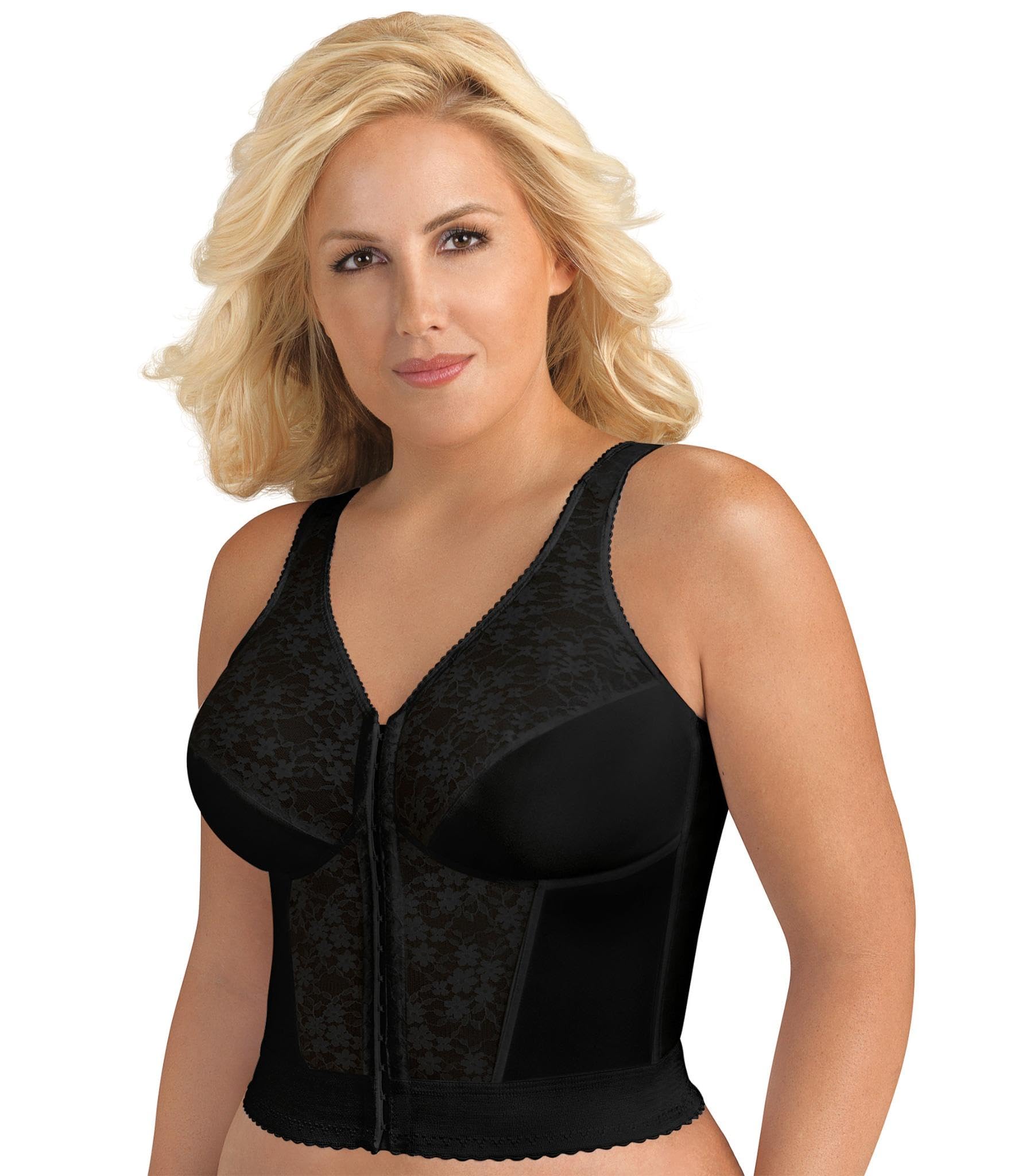 Exquisite Form womens Fully Front Close Longline Lace Posture Bra, Black, 44C US