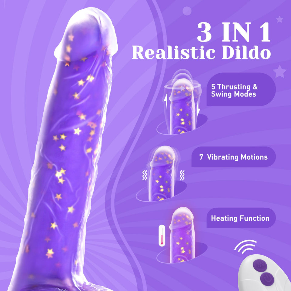 Tracy's Dog Thrusting Dildo Vibrator, 9.25'' Realistic G-Spot Stimulator, Heating, 5 Thrusting Swinging & 7 Vibration Modes, Sof