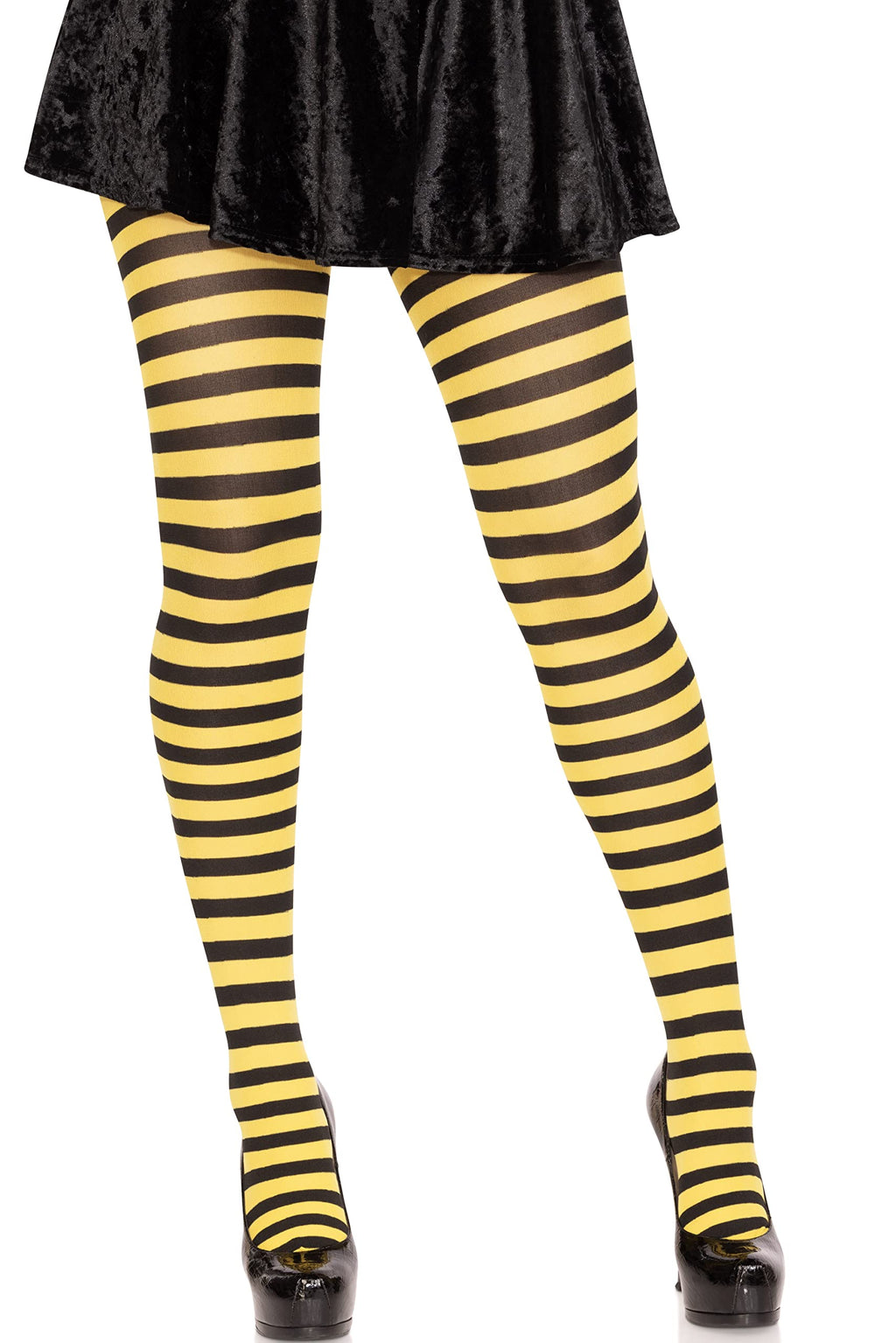 Nylon Stripe Tights O/S Black/