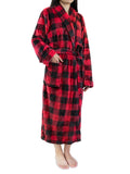 PAVILIA Robes For Women, Fleece Soft Fluffy Bathrobe, Plush Cozy Flannel Long Spa Robe (L/XL, Black Red Checkered)