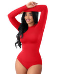 FeelinGirl Shapewear Bodysuit High Neck Bodysuits Fashion Long Sleeve Body Shaper Tummy Control Tops Shirts Red X-Large-XX-Large