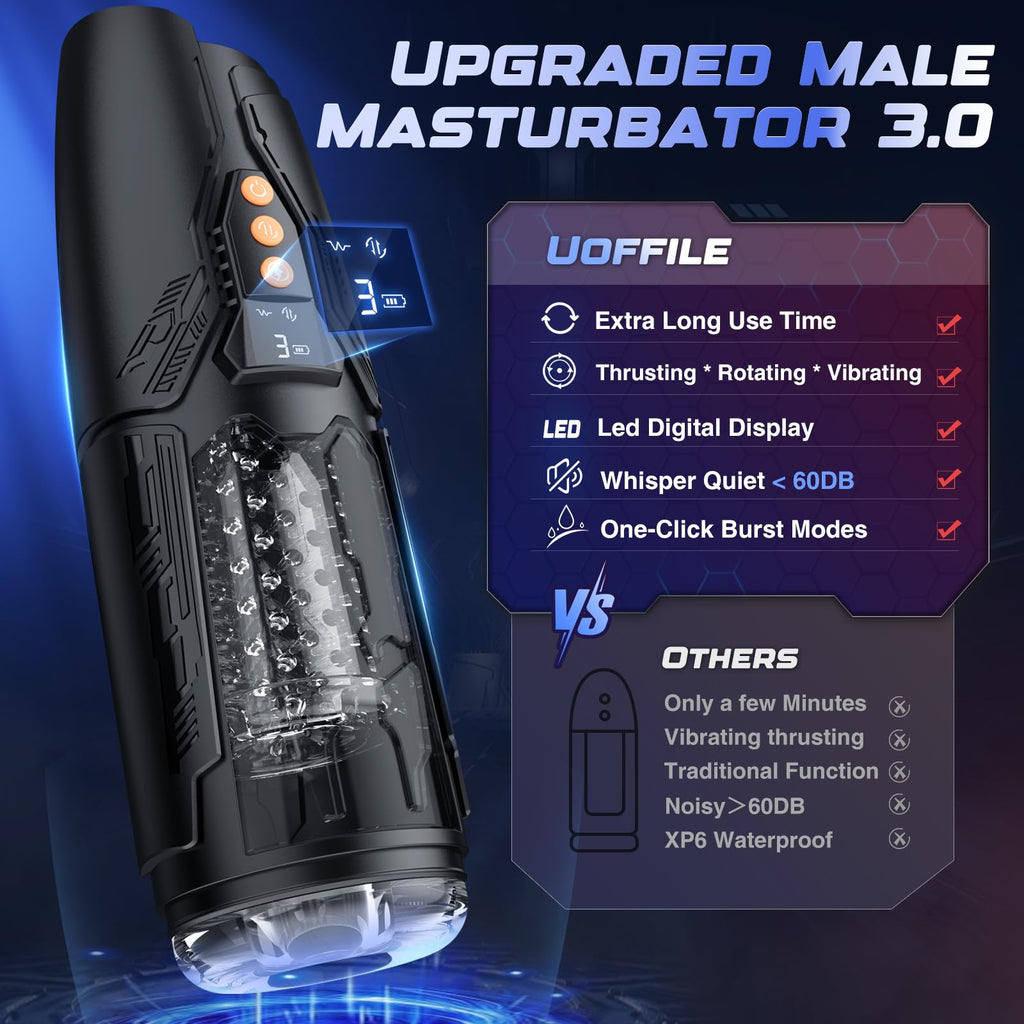 Male Masturbator Sex Toys for Men, Uoffile Adult Sex Toy with 7 Rotating & Thrusting & 10 Vibrating Modes, Dual Motors Pocket Pu