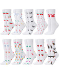 Cutecrop 10 Pairs Floral Socks for Women Novelty Cute Flower Crew Socks for Lady Spring Birthday Inspirational Gift(Cute Style)