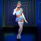 4 PC Glass Slipper Cinderella, includes boned sweetheart crop top with organza sleeves, garter panty with shimmer sheer skirt, r