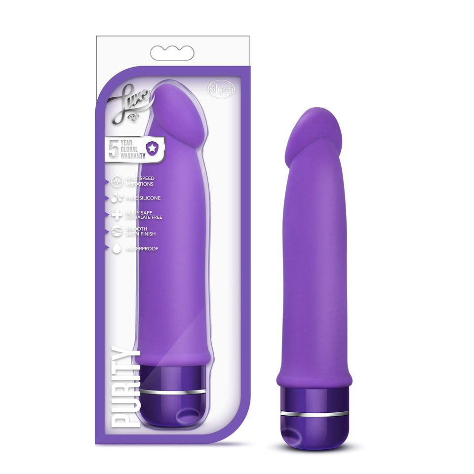 Blush Purity - 7.5 Inch Platinum Cured Puria Silicone G Spot Vibrator Dildo - Enveloped in Satin Smooth Ultrasilk - Powerful, No