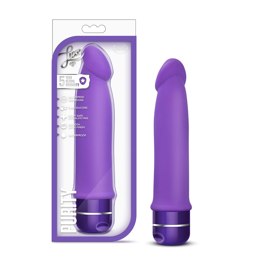 Blush Purity - 7.5 Inch Platinum Cured Puria Silicone G Spot Vibrator Dildo - Enveloped in Satin Smooth Ultrasilk - Powerful, No
