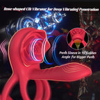 Vibrating Cock Ring Penis Sleeve with Rose Clitoral Stimulator, Penis Ring Vibrator Couples Adult Sex Toys for Men Women, Penis