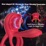Vibrating Cock Ring Penis Sleeve with Rose Clitoral Stimulator, Penis Ring Vibrator Couples Adult Sex Toys for Men Women, Penis