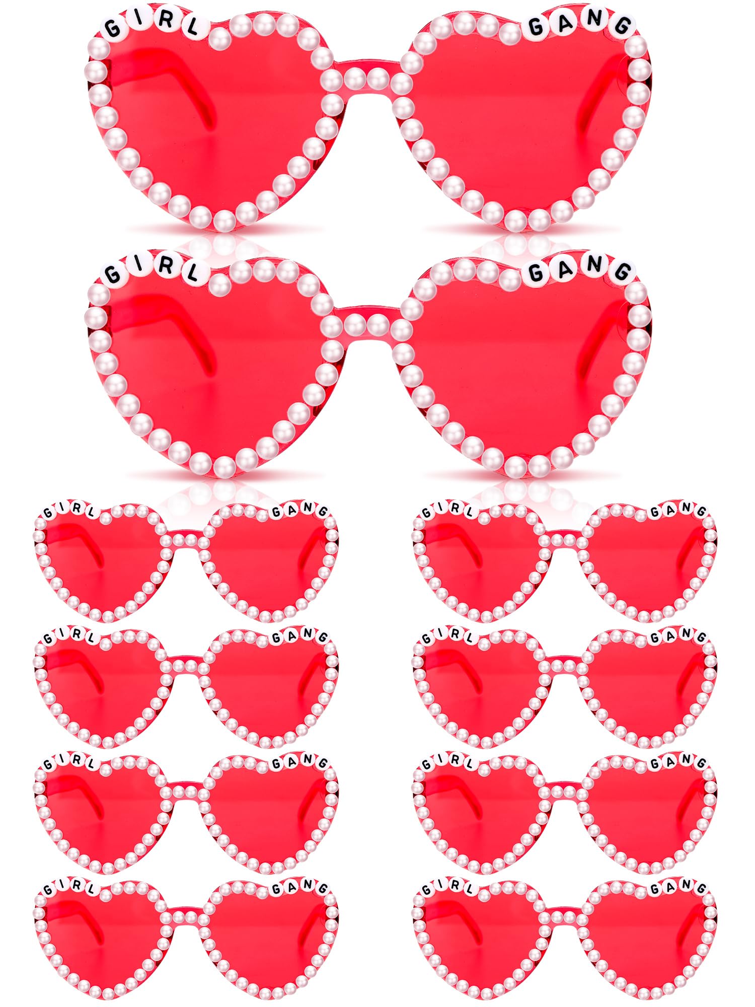 Saysurey 12 Pcs Galentine Gang Party Supplies Valentine Favors for Women Happy Galentines Heart Sunglasses Bulk Red Rimless Pear