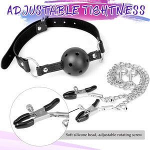 itfmypn Sex Bondage BDSM Bondaged Restraints Set Sex Toy with Breathable Ball Gag Nipple Clamp Clitoris Clip & Analplug Included