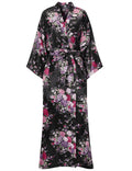 MizzGenio Womens Plus Size Robes Floral Long Satin Robes Silk Kimono Robes Sleepwear Loungewear, Black, 4XL/5XL