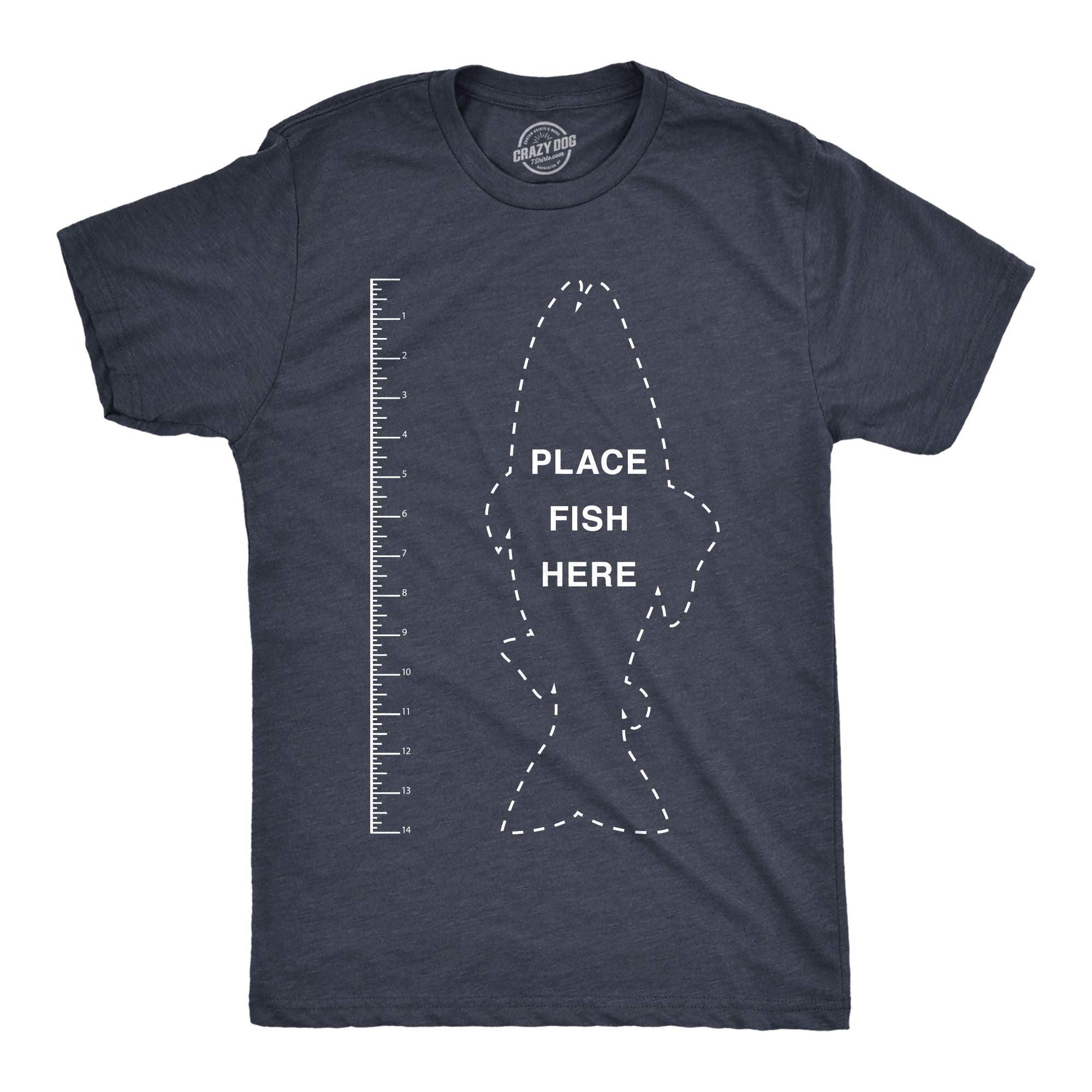 Mens Fish Ruler T Shirt Funny Fishing Measurement Tee Funny T Shirts Dad Joke Apparel for Men Cool Fishing Short Sleeve Novelty 