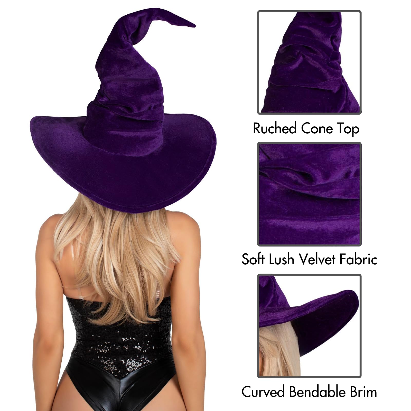 Velvet ruched witch hat.