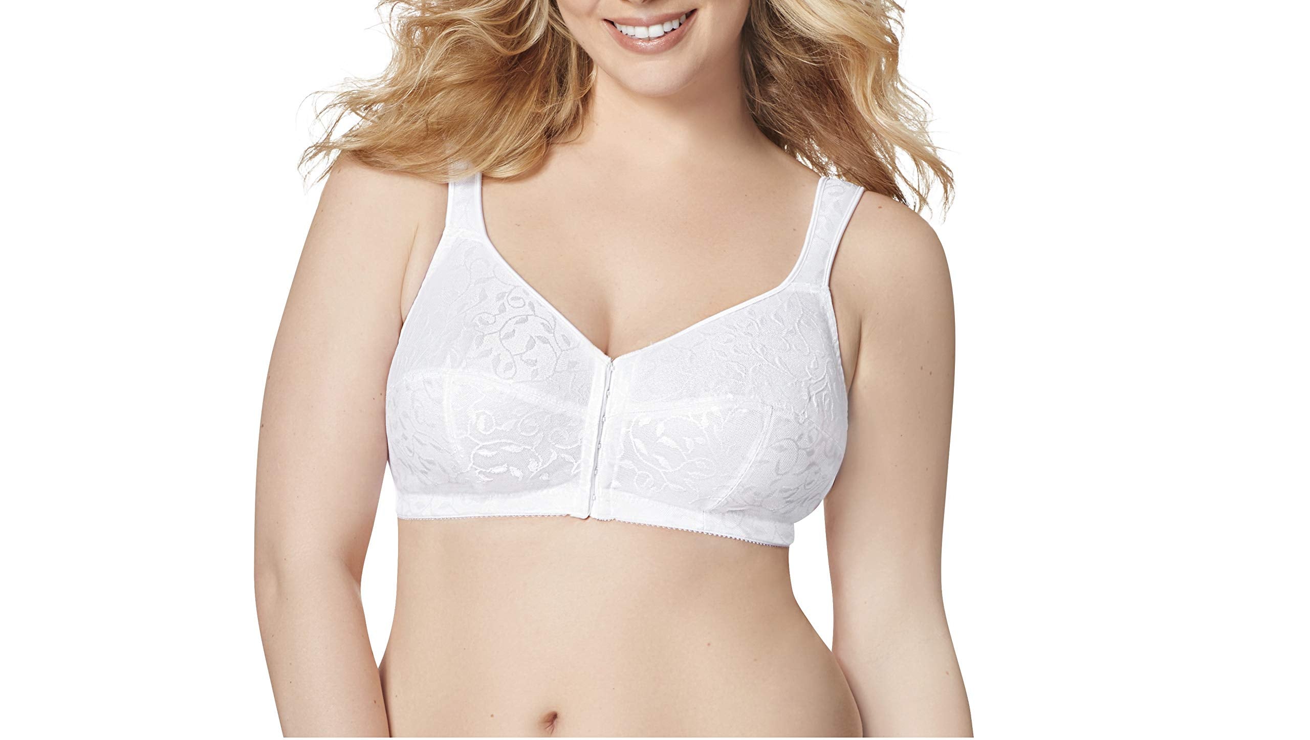 Just My Size Womens Full Figure Easy On Front Close Wirefree Bra MJ1107 , 38D white