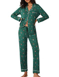 Ekouaer Pajamas Womens Long Sleeve Sleepwear Soft Button Down Loungewear Pjs Lounge Set Nightwear,Christmas Green with Elk,Smal