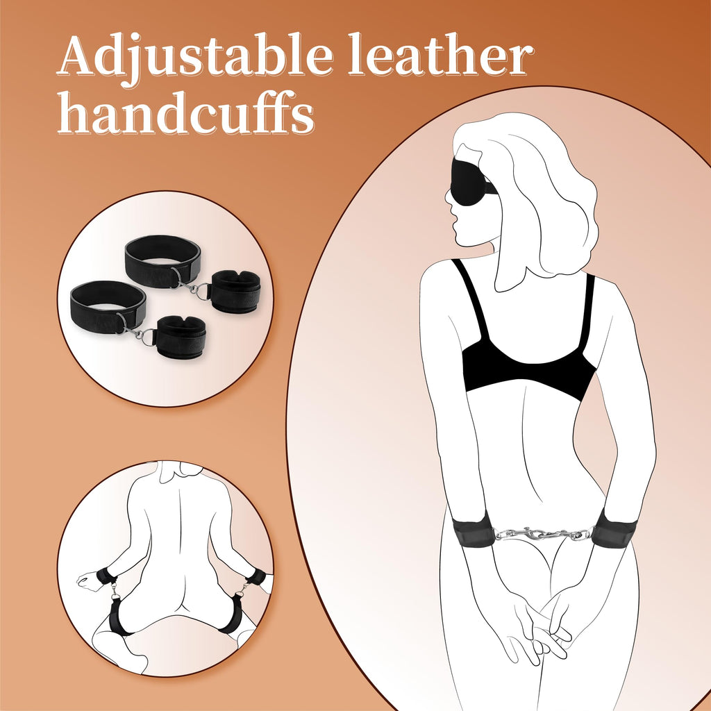 Sex Bondage Wrist & Thigh Cuffs BDSM Restraints Set,Sex Toys for Women Neck to Wrist Restraints Bondage Set,Adjustable Leg Strap