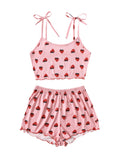 SweatyRocks Womens Summer Strawberry Print Cami Top and Shorts Sleepwear Pajamas Set Strawberry Pink M