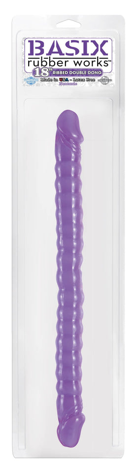 Basix 18-Inch Ribbed Double Dong, Purple
