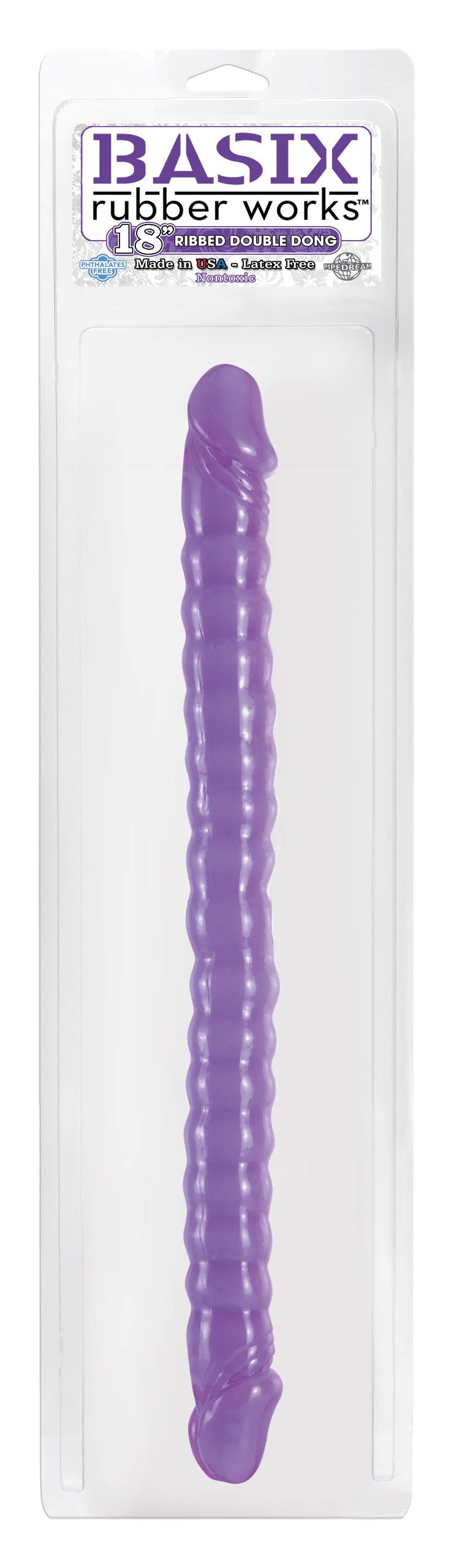 Basix 18-Inch Ribbed Double Dong, Purple