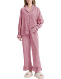 Kissonic Women Gingham Pajama Sets Cotton Long Sleeve Button Down Shirt and Pants Y2K Pjs Lounge Set Sleepwear(Red-M)