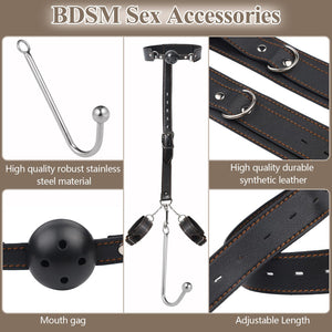 SM Sex Toys Anal Hook BDSM Restraint Kit Sex Bondage with Comfortable and Durable Ball gags Choker and Adjustable Leather Handcu
