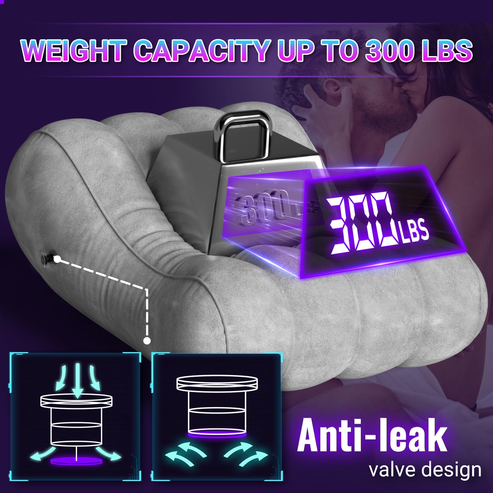 Gunwai Sex Pillow Couples Sex Toys, Sex Furniture for Bedroom Inflatable Lounge Sex Chair, Sex Wedge Sex Sofa Bedroom, Velvety A