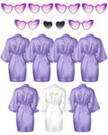 Xuhal 7 Pcs Bride Bridesmaid Robe Sets for Wedding Bridal Party Satin Robes Maid of Honor Robe with Heart Shaped Sunglasses (Pur