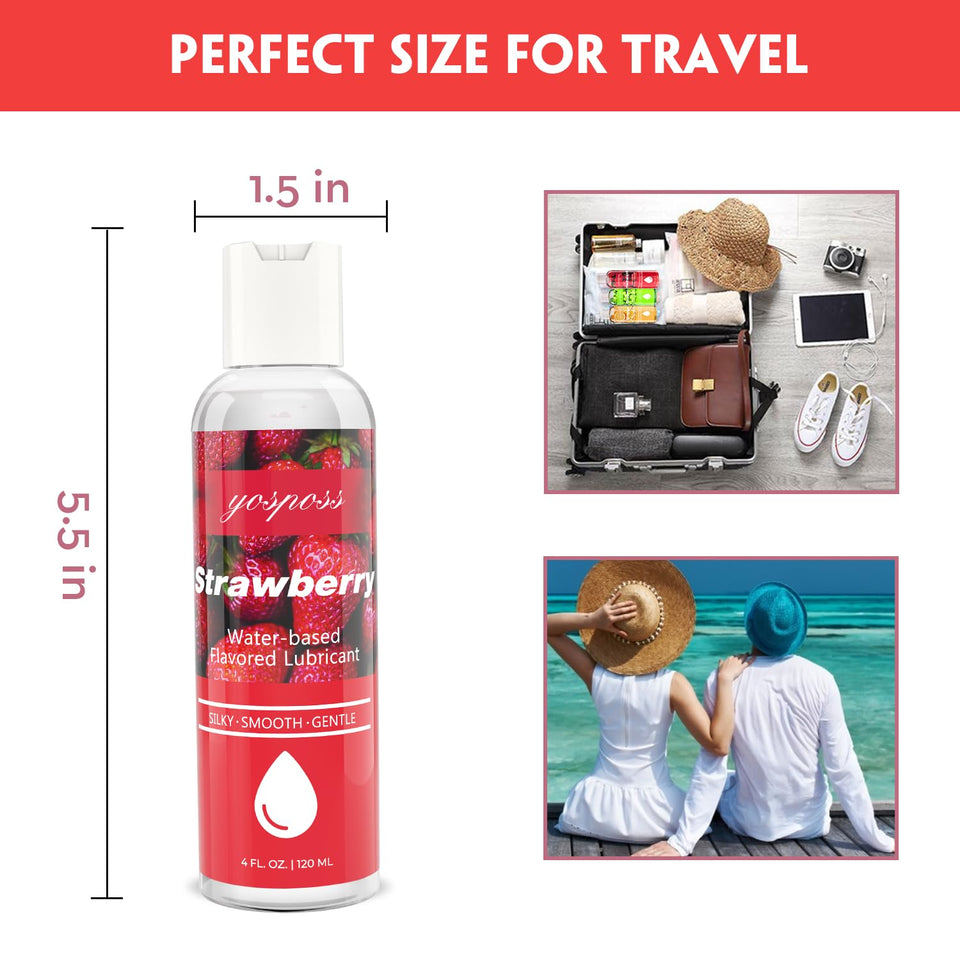 4 fl.oz. Strawberry Flavored Water Based Lubricant for Men Women, Sugar-Free Natural Feel Personal Lube for Couples Massage, Lon