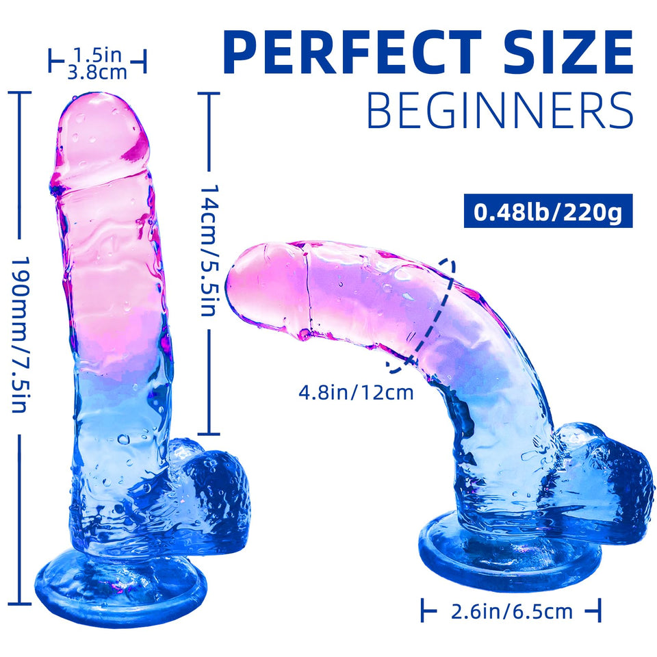 Realistic Dildo Clear Silicone 7.8 '' Blue-Purple Gradient Dildo with Strong Suction Cup for Women Hand Free Play Flexible Soft