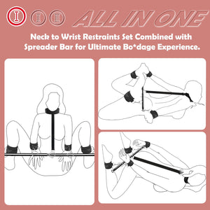 BDSM Toys Sex Restraints - Versatile Neck to Wrist BDSM Kit with Spreader Bar Couples Sex Toys, Adjustable Handcuffs Ankle Cuffs