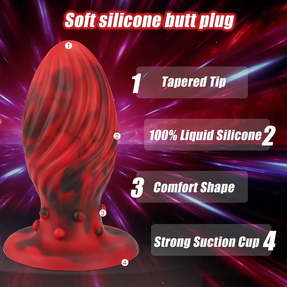 Super Big Anal Plug Liquid Silicone Butt Plug with Suction Cup Base for Advanced Player, Swirl Anal Toy Waterproof Butt Plug Kit