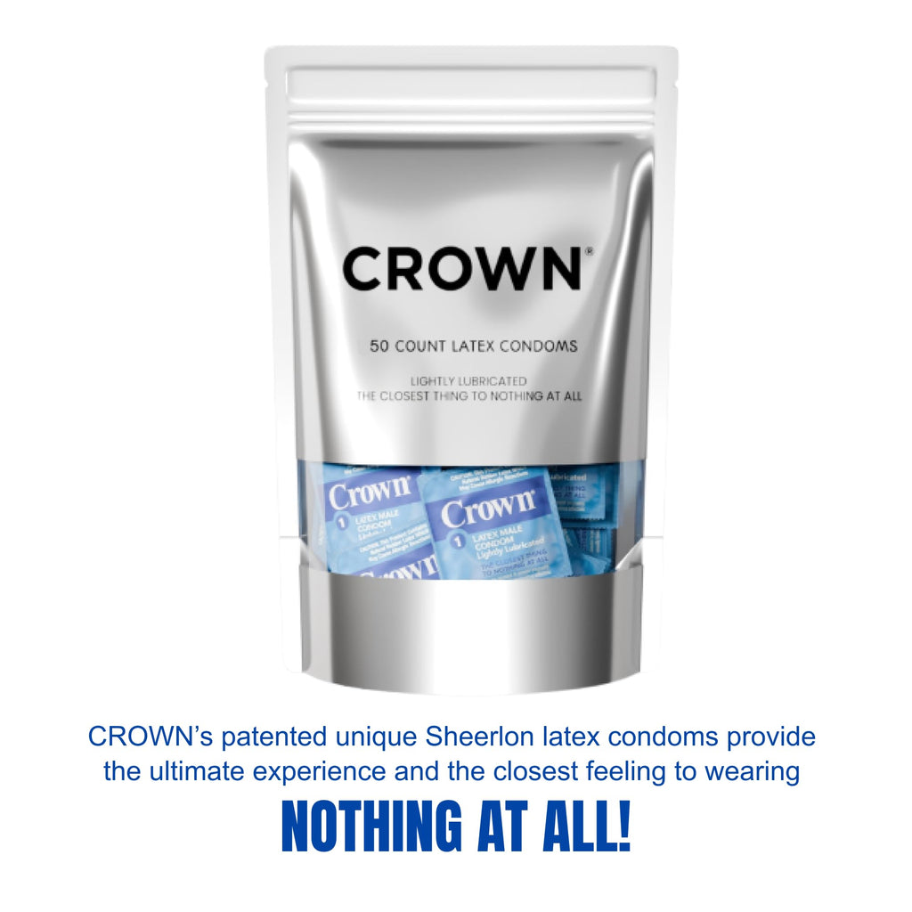 Crown Condoms - 50 Count - Lubricated Latex Condoms - Silkier, Thinner and Stronger (Pack of 50)