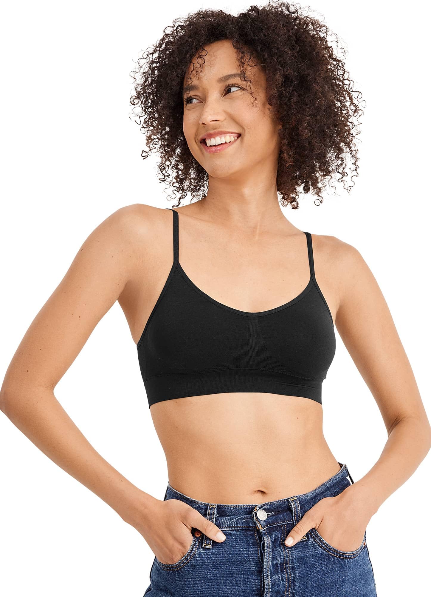 Jockey Womens Bra Seamfree Modern Micro Stretch Cami Strap Bralette, Black, S