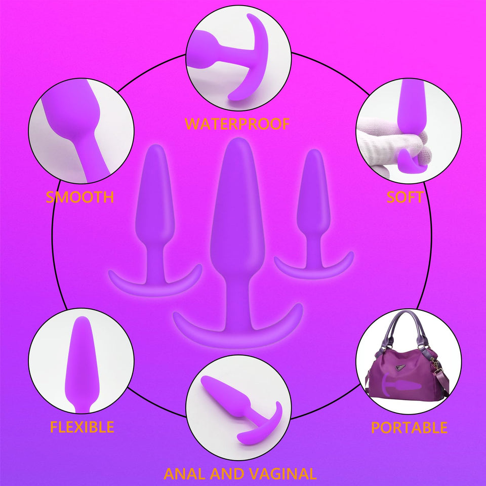 Eastgoal Adult Anal Sex Toys, Set of 3 Silicone Taper Sized Butt Plug Training Kits (Purple)