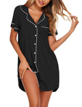 Ekouaer Nightgowns for Women Bamboo Viscose Sleep Shirts Button Down Night Shirt Short Sleeve Boyfriend Pajama Dress Black Mediu