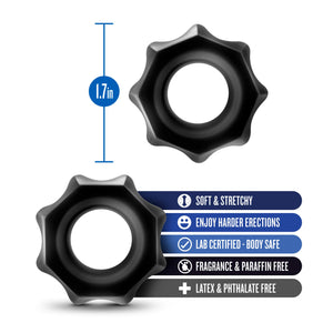 Blush Stay Hard Nutz Super Elastic Cock Rings - Soft And Stretchy - Increase Stamina And Enjoy Harder Erections - Strong Tear Resistant Elastomer - Two Included C Rings - Sex Toy For Men Couples
