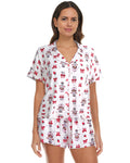 COCO BRANDS Strawberry Shortcake Womens Pajama Set, Soft Stretchy Pajama Shorts & Short Sleeve,Notch Collar,Button Down Top, Siz