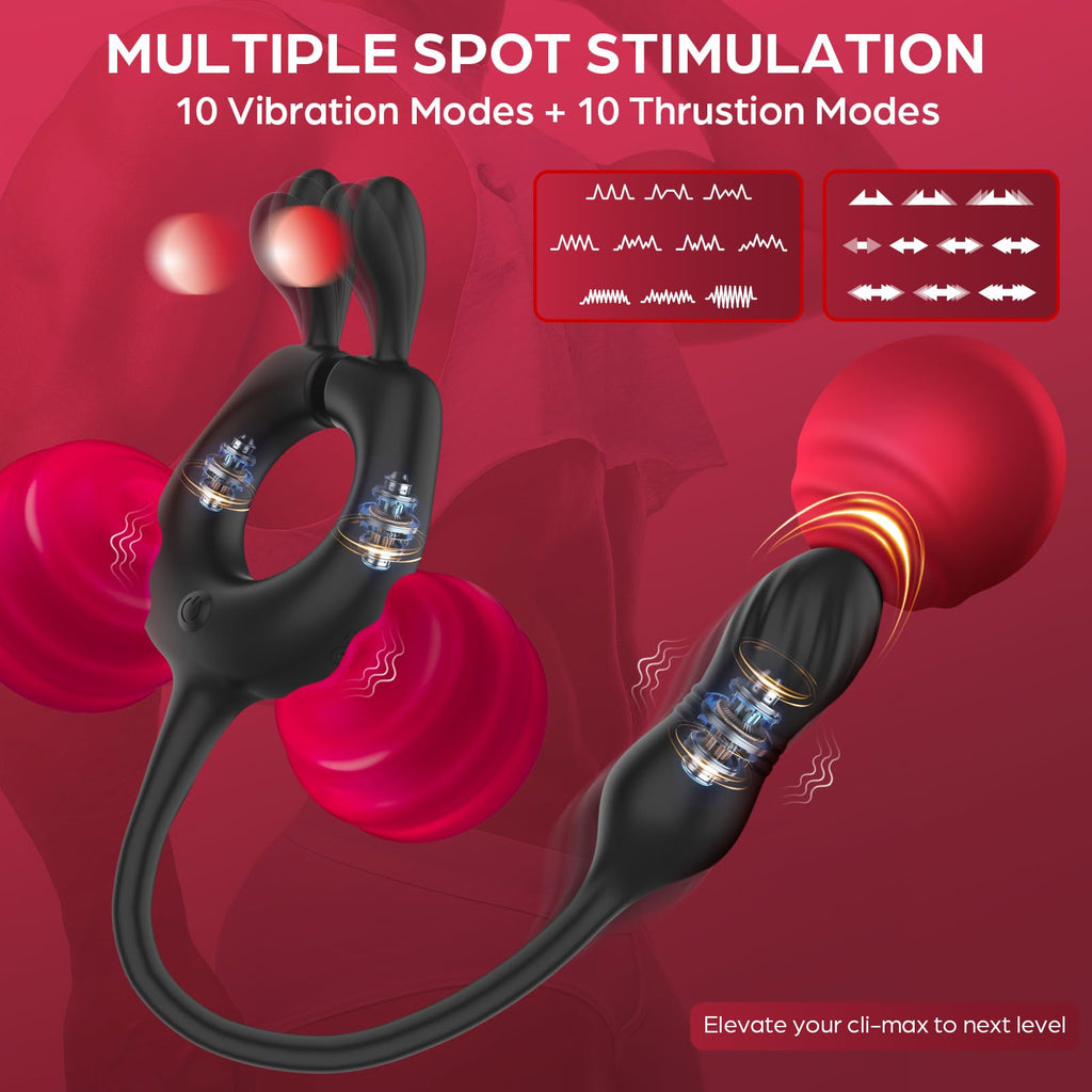 Thrusting Anal Toys Prostate Massager, lvhua 4 in 1 Male Sex Toy for Men Couples, 10 Vibrations x 10 Thrustions Remote Control A