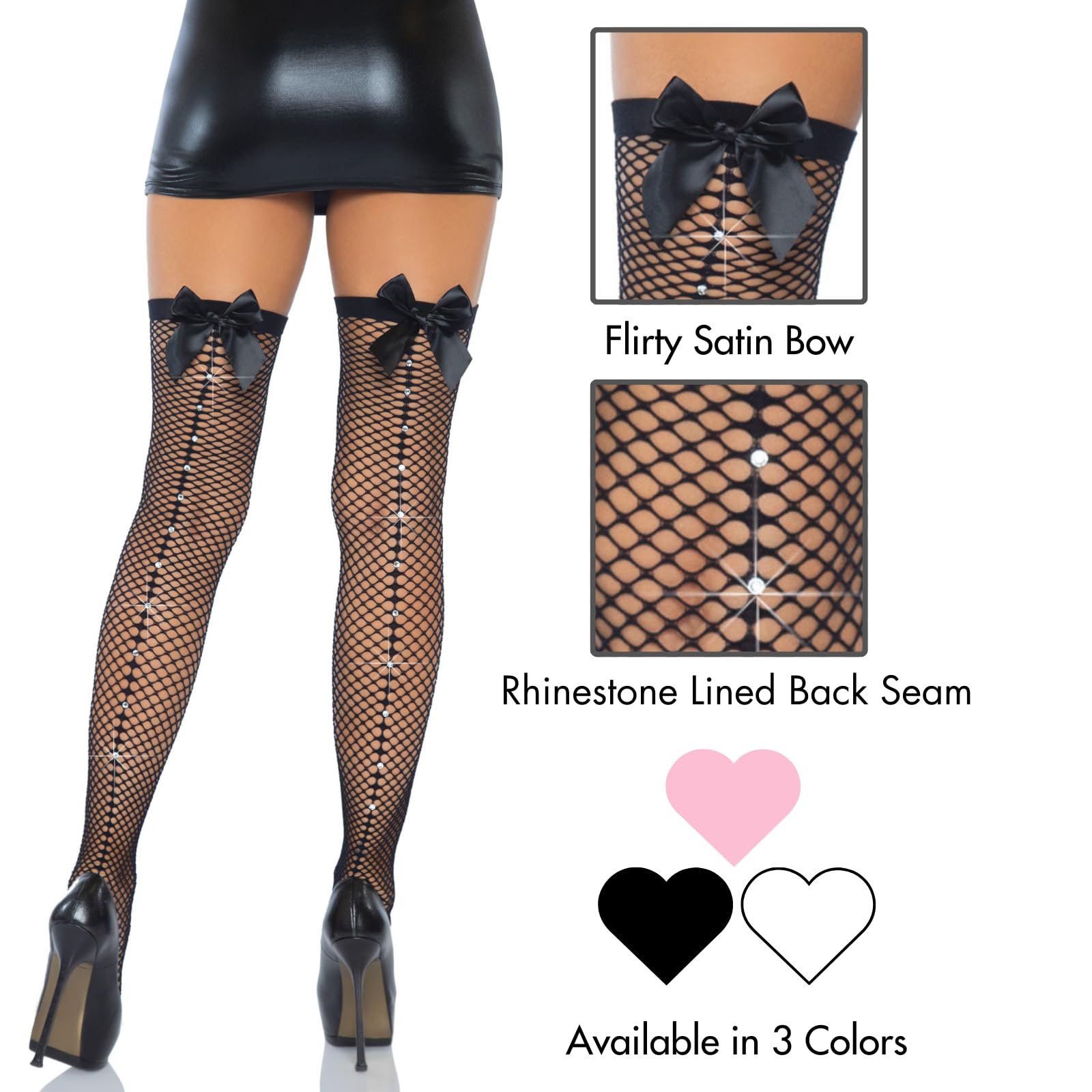 Satin Bow Top Fishnet Thigh Hi - O/S / Black