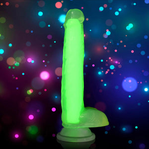 Lollicock 7'' Glow-in-The-Dark Silicone Dildo w/Balls for Men, Women, & Couples. Glow in The Dark Dildo with Balls Made with Pre