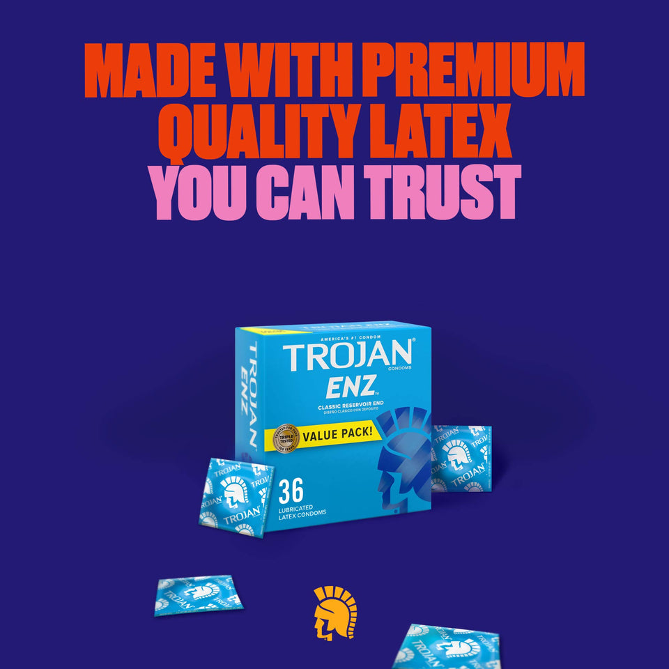Trojan Enz Lubricated Condoms, Latex Condoms For Contraception And Sti Protection, America?? Number One Condom, 36 Count Value Pack