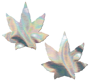 Pastease Indica Pot Leaf Silver Holographic Pasties