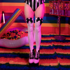 Nylon Over The Knee W/Bow O/S White/Black