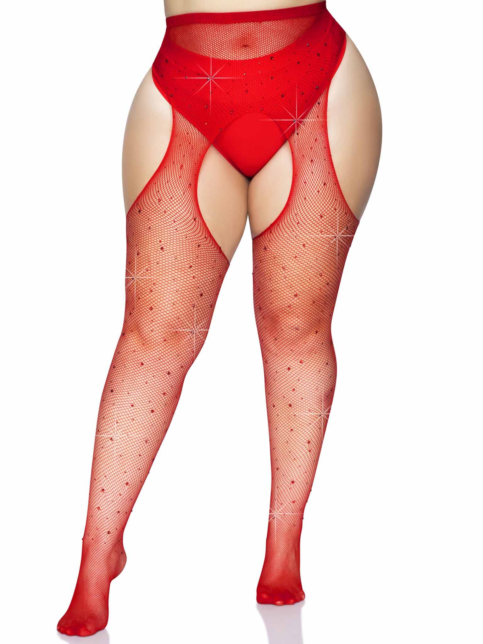 Leg Avenue Crystalized fishnet suspender Red Color