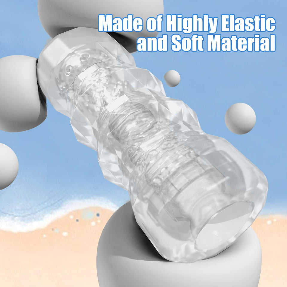 Pocket Pussy Male Masturbators, Portable Transparent Male Stroker Sex Toys with 3D Textured, Reusable Blowjob Toys with Storage