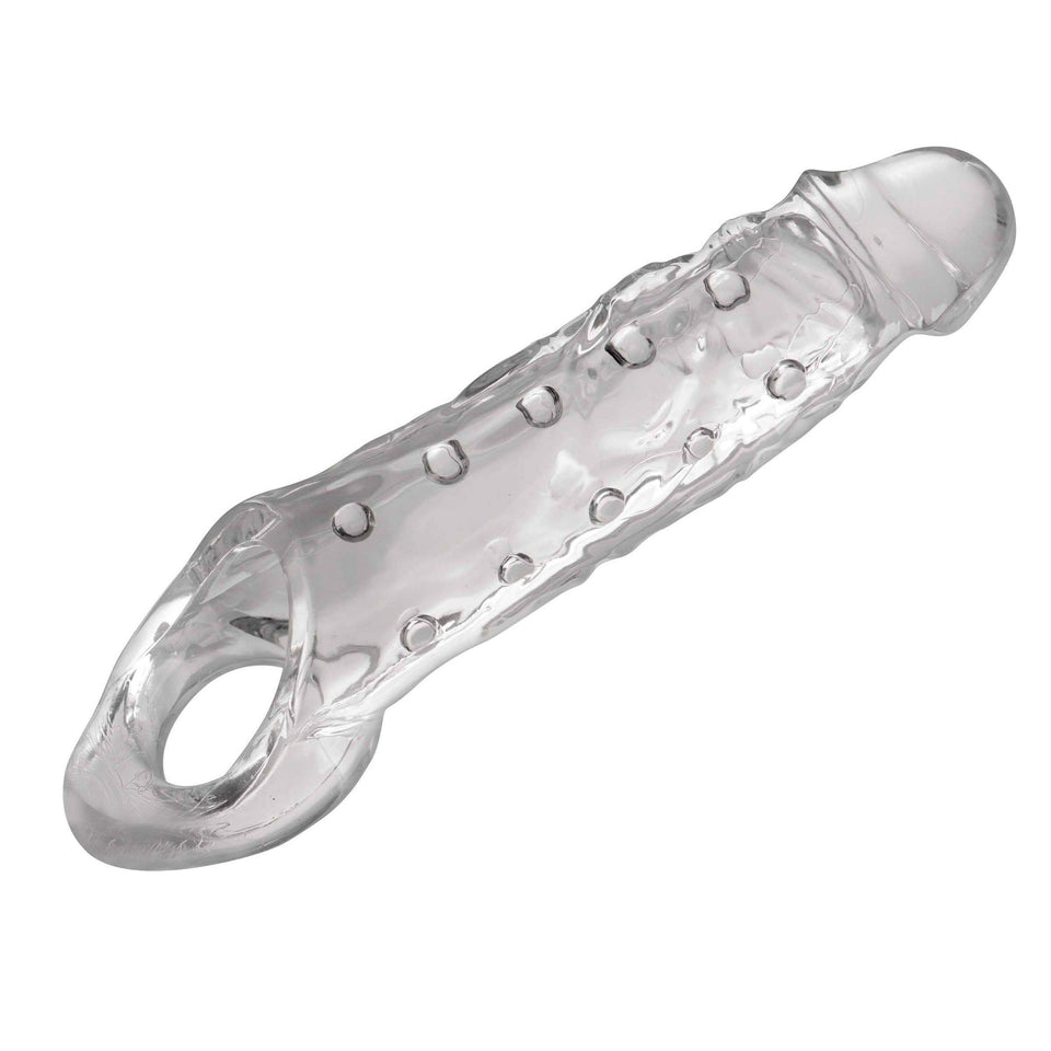 Size Matters Clearly Ample Penis Enhancer With Strechy Ball Strap For Men, Women, And Adult Couples, Reusable Extender Sleeve For Size Length And Girth, Soft, And Firm With Textured Nubs, 9.1 Inch