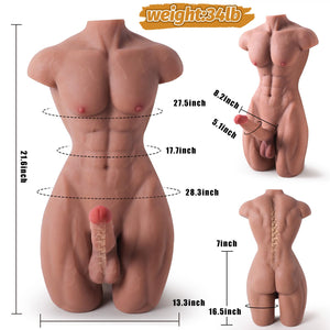 Male Sex Doll with Huge Dildo for Women, Lifesize Muscular Men Adult Sex Dolls Torso 3D with Dick, Anal Hole, Muscle Legs, Textu