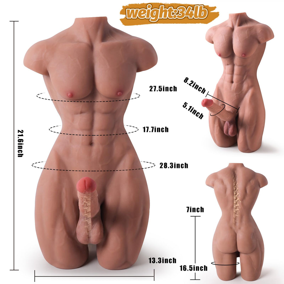Male Sex Doll with Huge Dildo for Women, Lifesize Muscular Men Adult Sex Dolls Torso 3D with Dick, Anal Hole, Muscle Legs, Textu