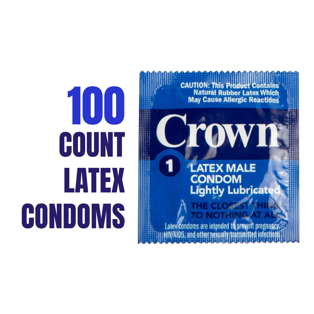 Crown Condoms - 100 Count - Lubricated Latex Condoms - Silkier, Thinner and Stronger (Pack of 100)
