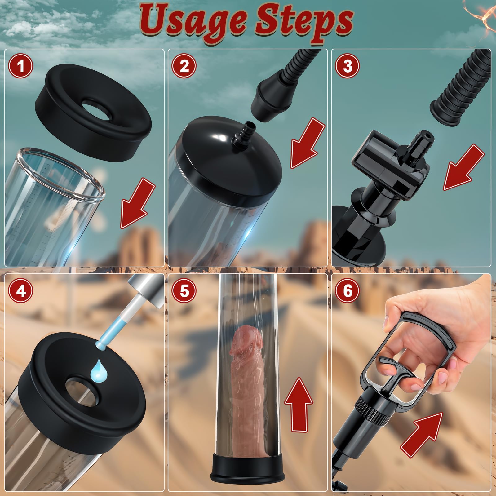 Penis Pump with Realistic Mouth,Quilloria Manual Vacuum Penis Extender Male Masturbator,Sex Toys Sexual Stimulation Device for E